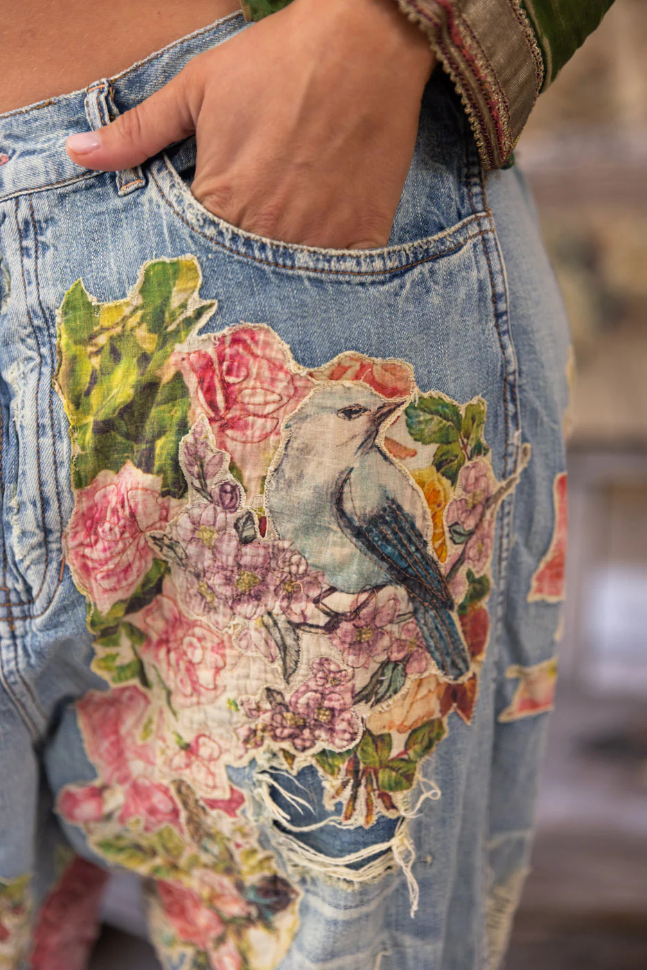 Floral Appliqué Miner Denims - Image 3