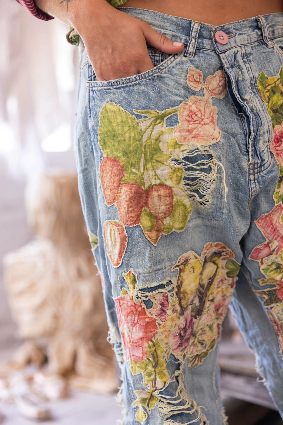Floral Appliqué Miner Denims - Image 5