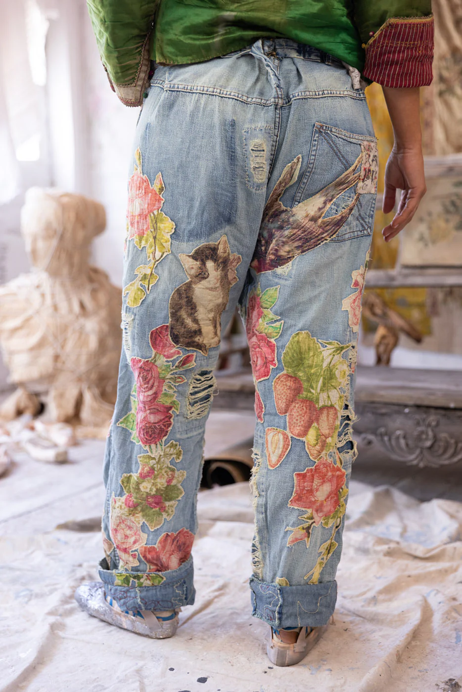 Floral Appliqué Miner Denims - Image 6