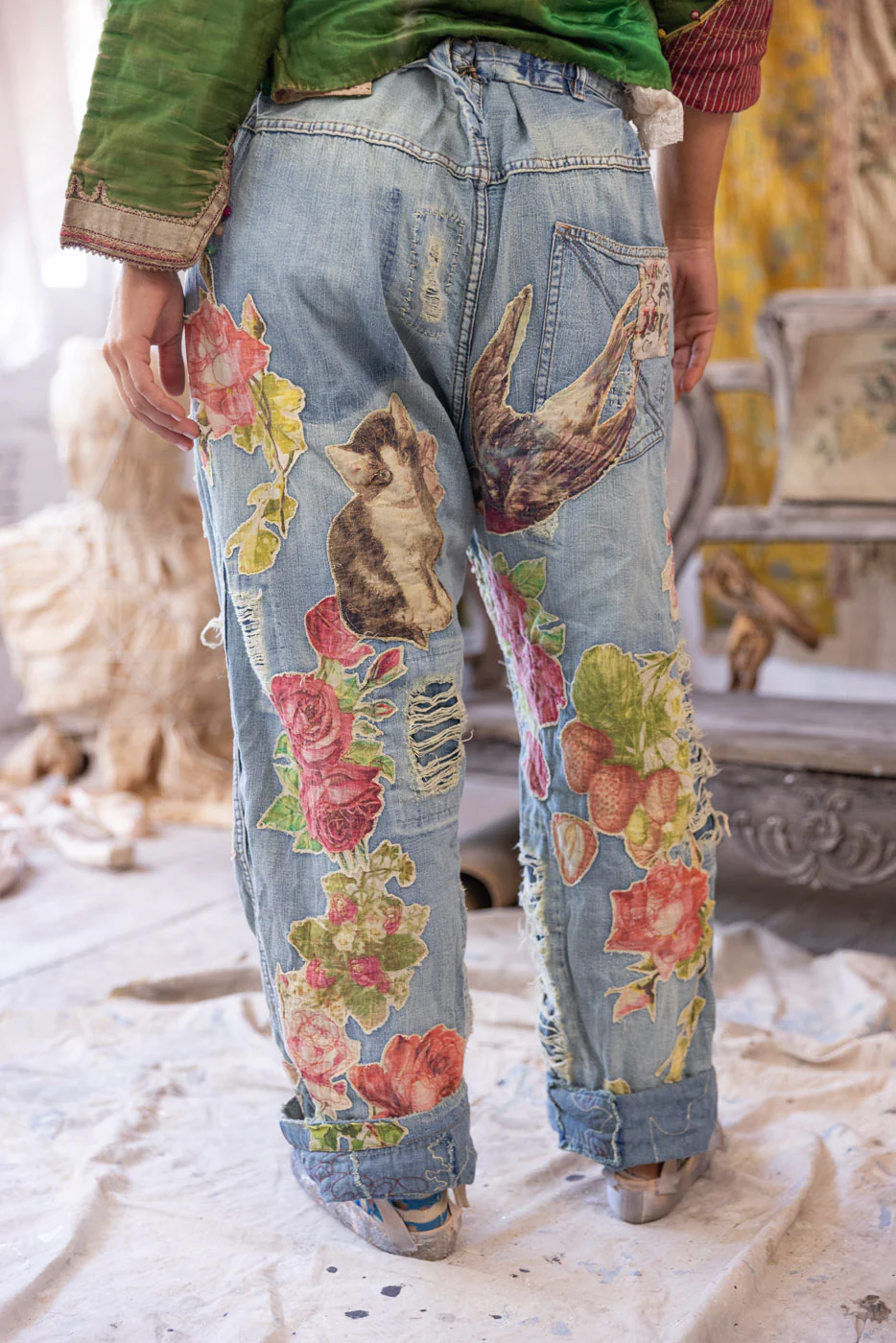 Floral Appliqué Miner Denims - Image 7