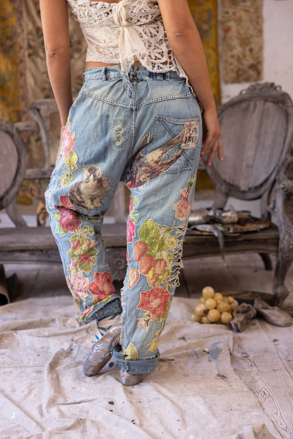 Floral Appliqué Miner Denims - Image 8