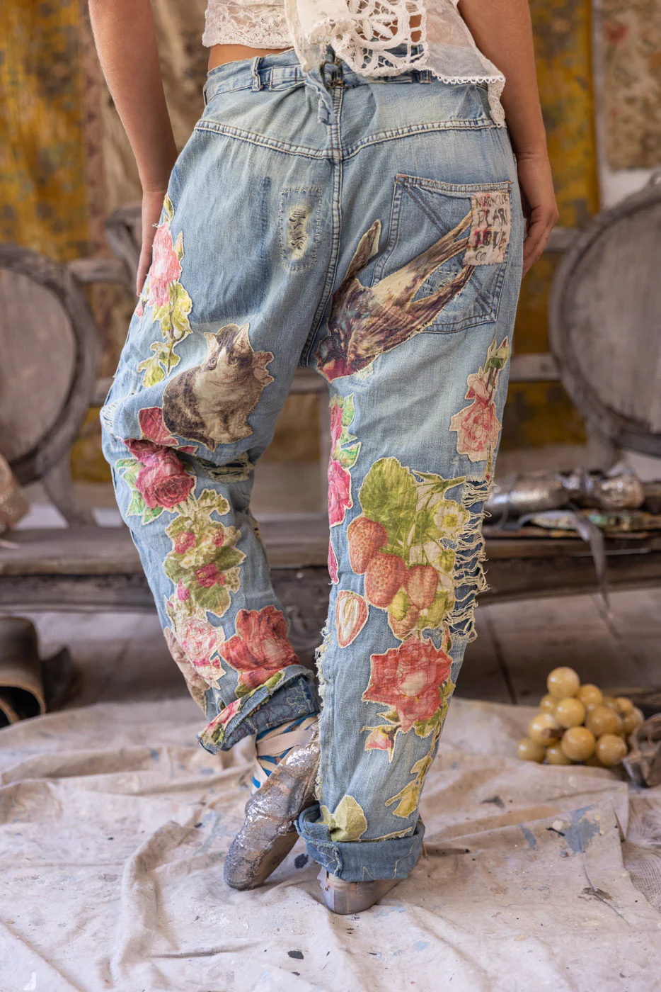 Floral Appliqué Miner Denims - Image 9