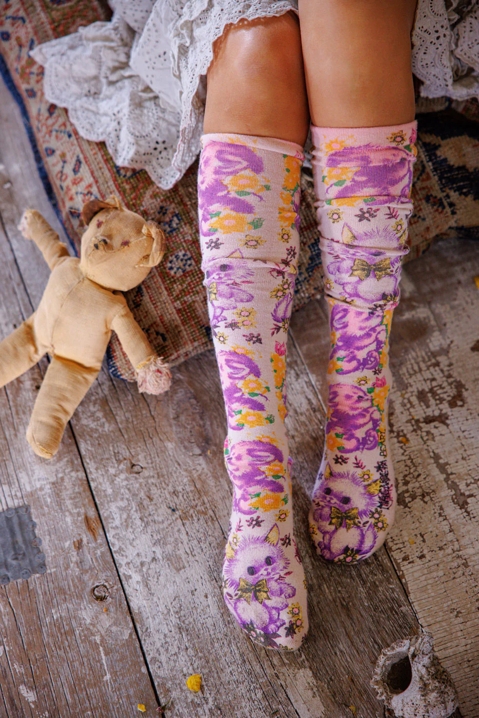 Floral Teddy OTK Socks - Image 3